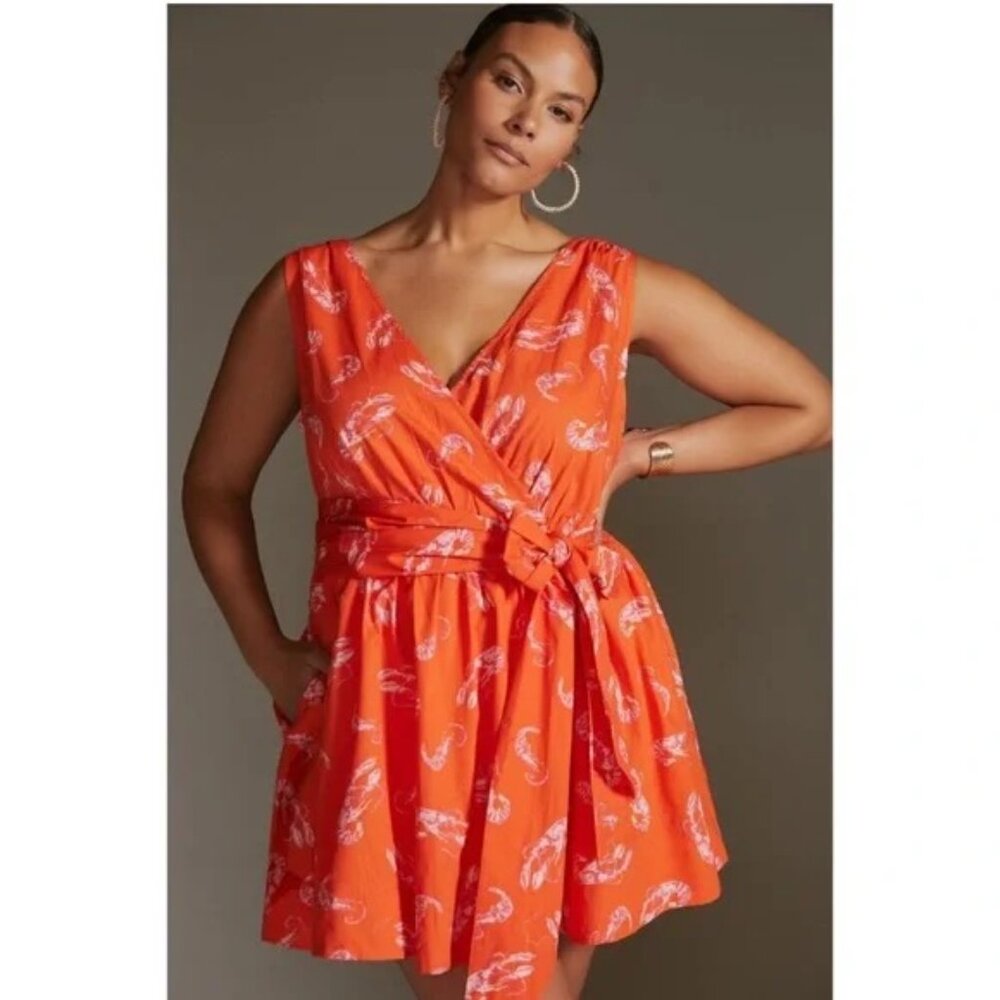 NWT Maeve - Anthropologie - Flirty Wrap Mini Dress LP Crawfish Pattern